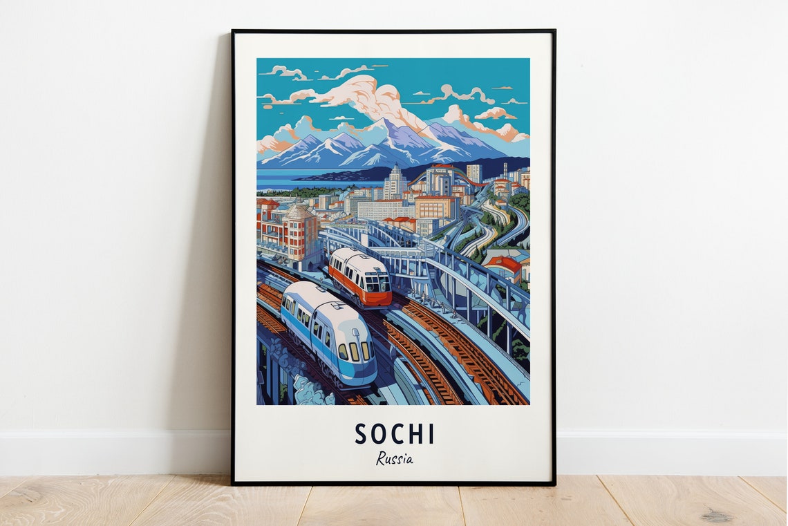 Sochi Russia Metro Trains Mountain City Travel Poster Artwork