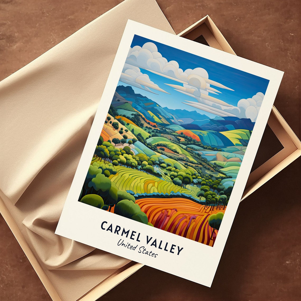 Carmel Valley California Green Hills Patchwork Farmland View Poster - Image 3
