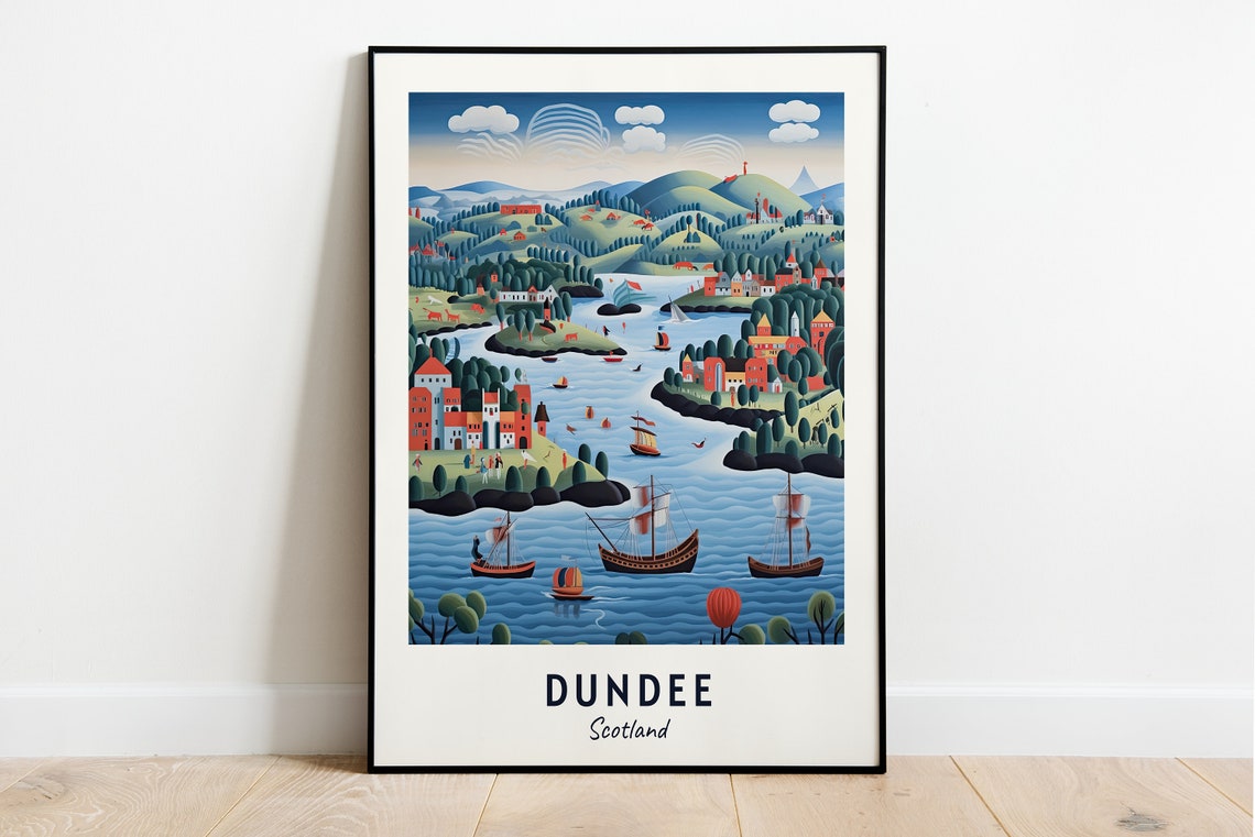 Dundee Scotland Harbor Sailing Ships Illustrated Travel Poster