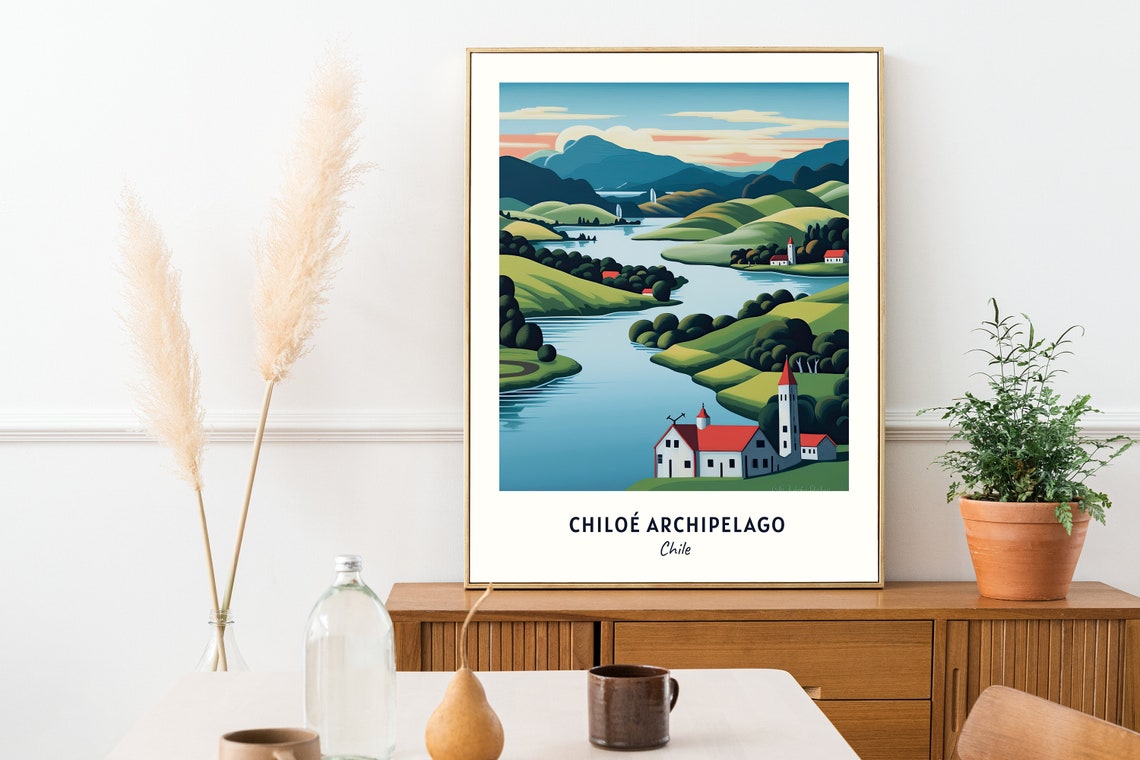 Wooden Church and River Valley of the Chiloe Archipelago Chile Poster - Image 2