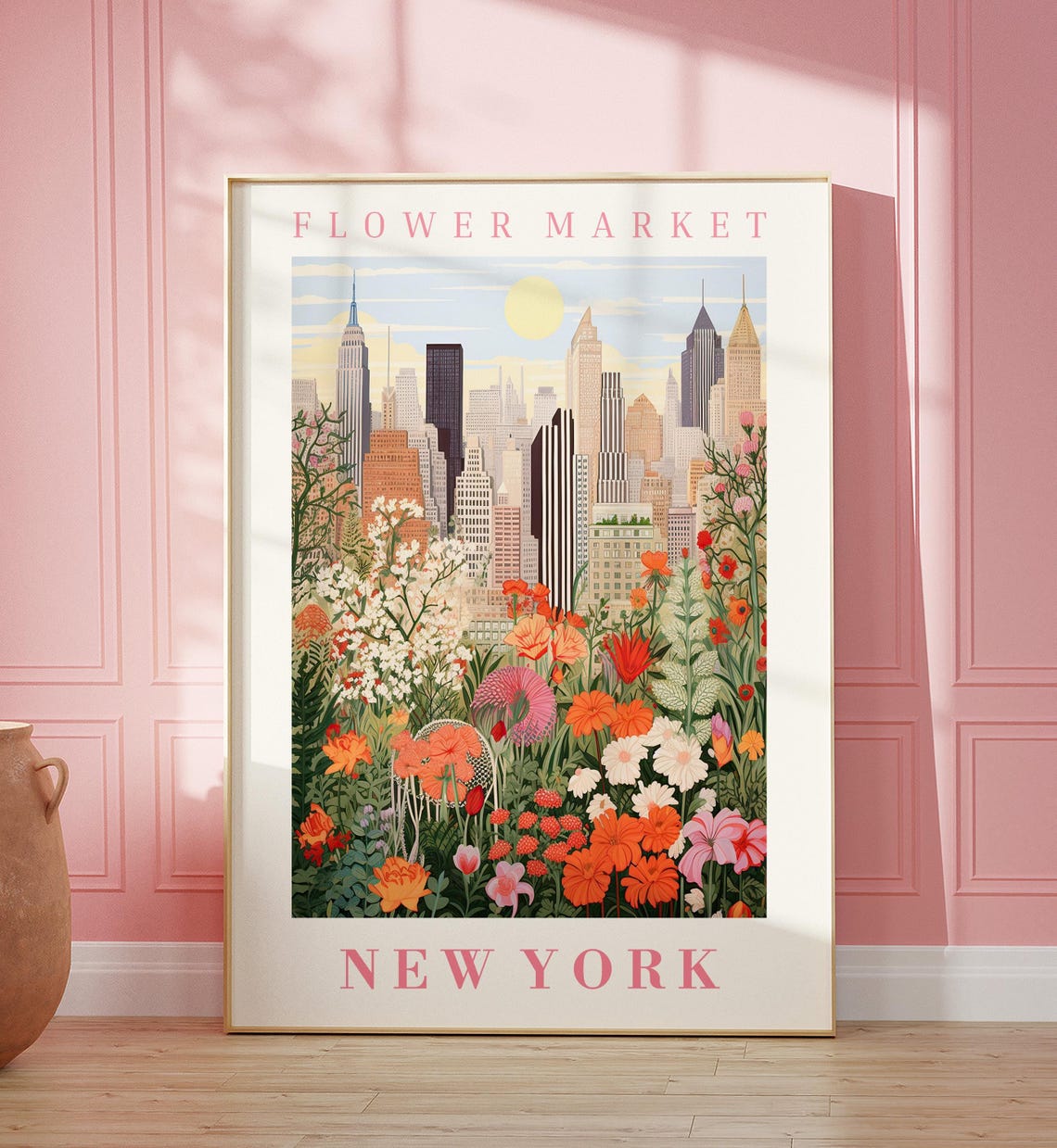 New York Flower Market Poster Wall Decor United States Floral Illustration Botanical Gallery Wall Art Gift For Friend Travel Poster