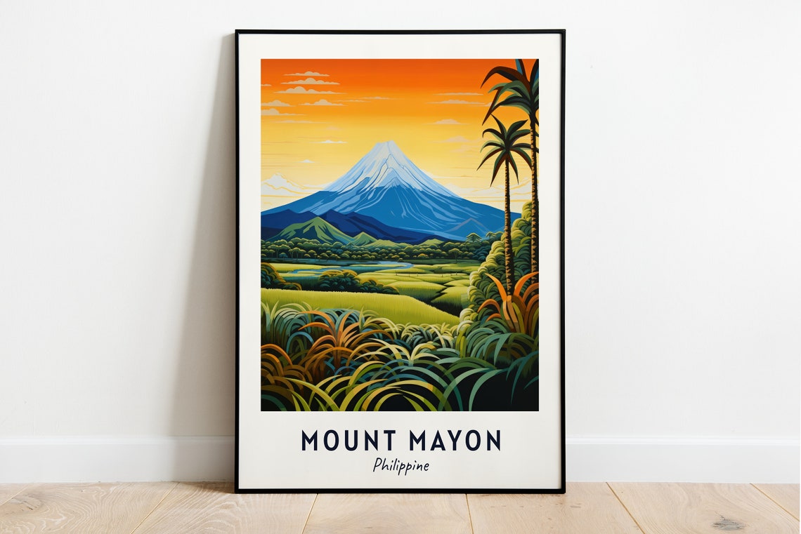 Mount Mayon Philippines Volcano Sunset Vintage Travel Poster