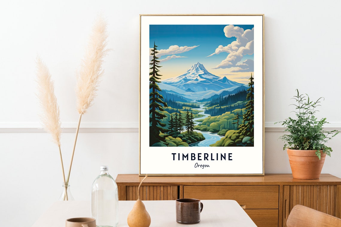 Timberline Oregon Majestic Snowy Mount Hood Peak Forest Valley Poster - Image 2