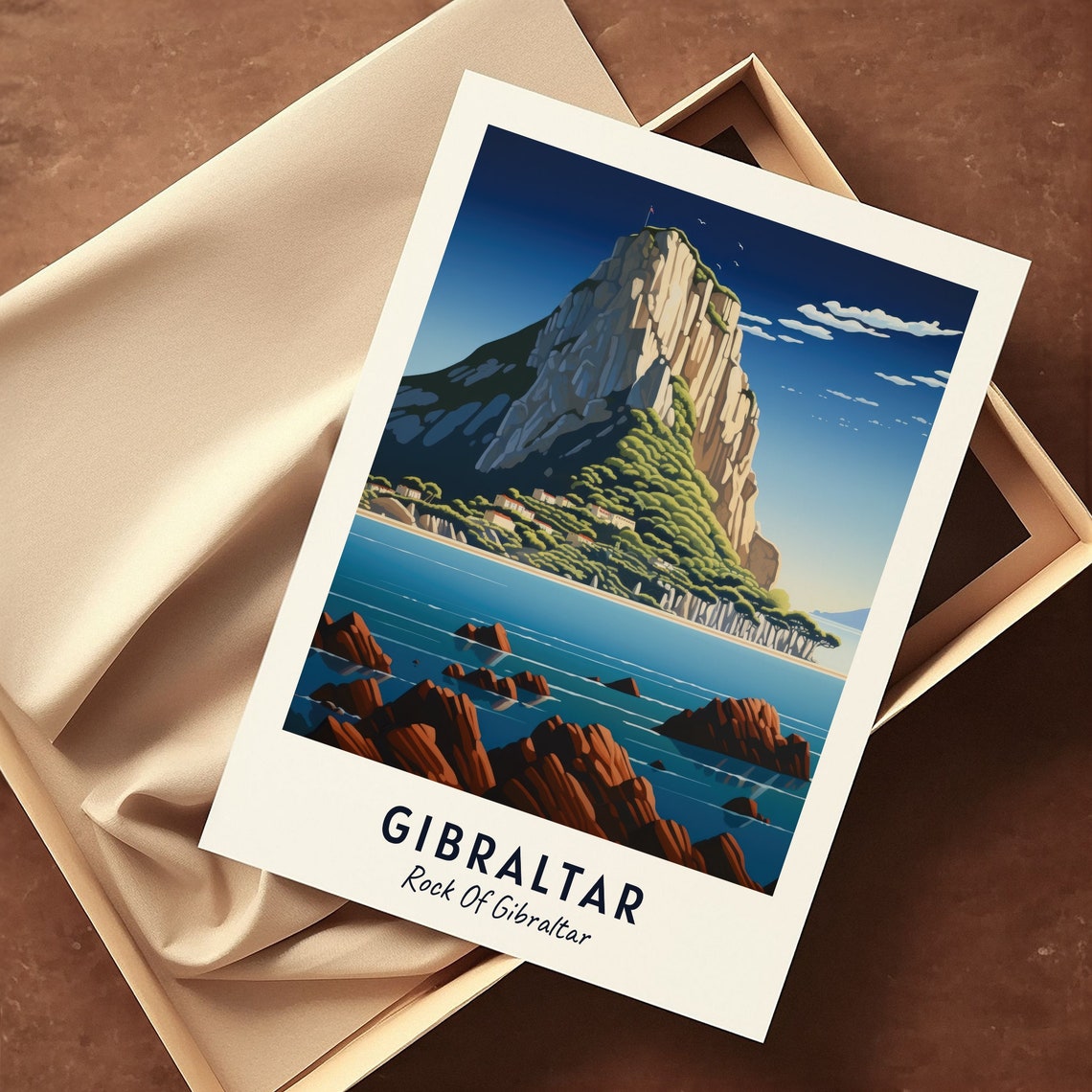 Gibraltar Rock Rising Over Blue Mediterranean Sea Rocks Poster - Image 3