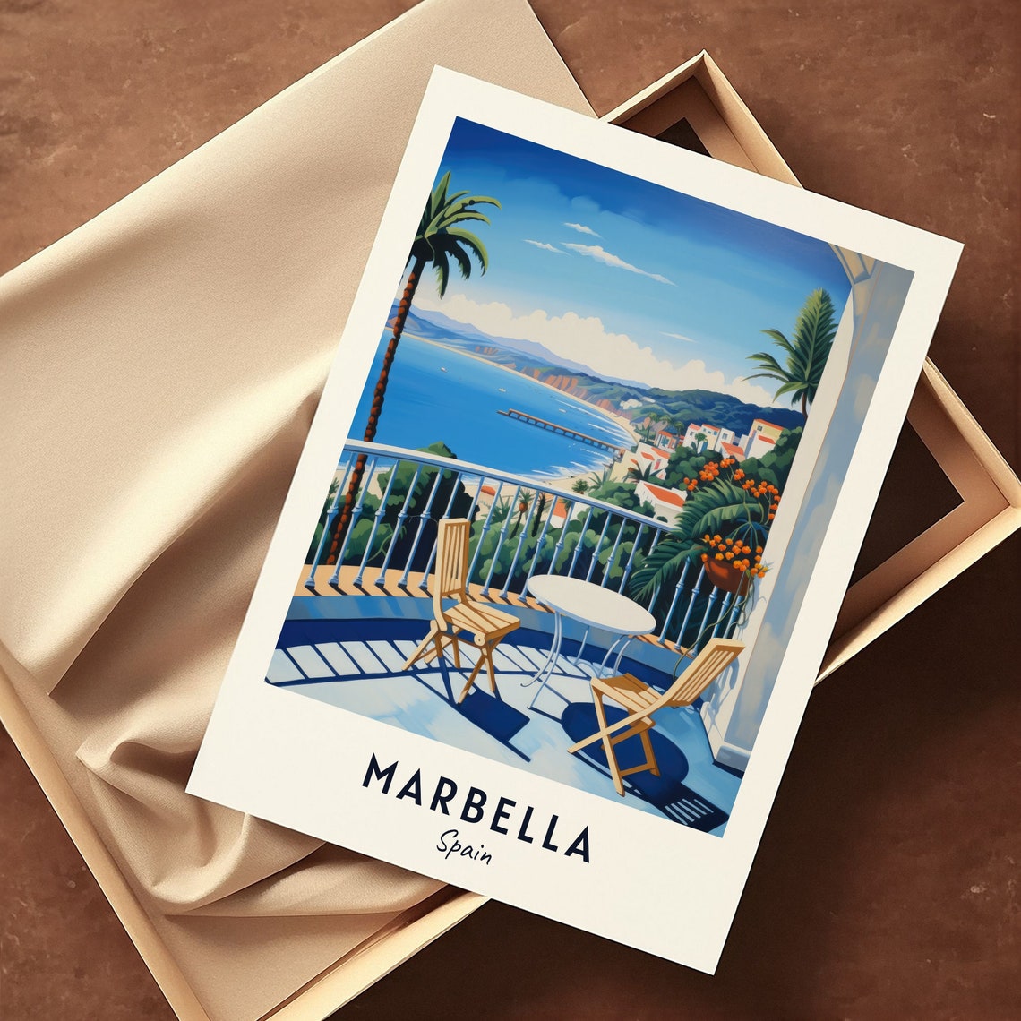 Marbella Spain Coastal Balcony Bay View Terrace Travel Poster - Image 3