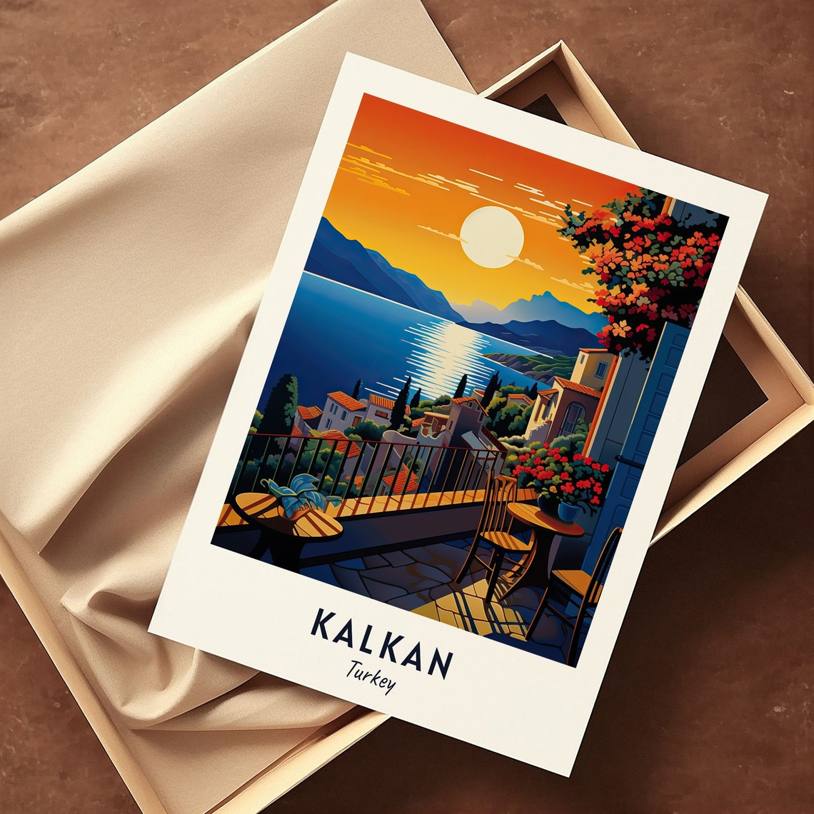 Kalkan Turkey Harbor Sunset Cafe Terrace Ocean View Travel Poster - Image 3