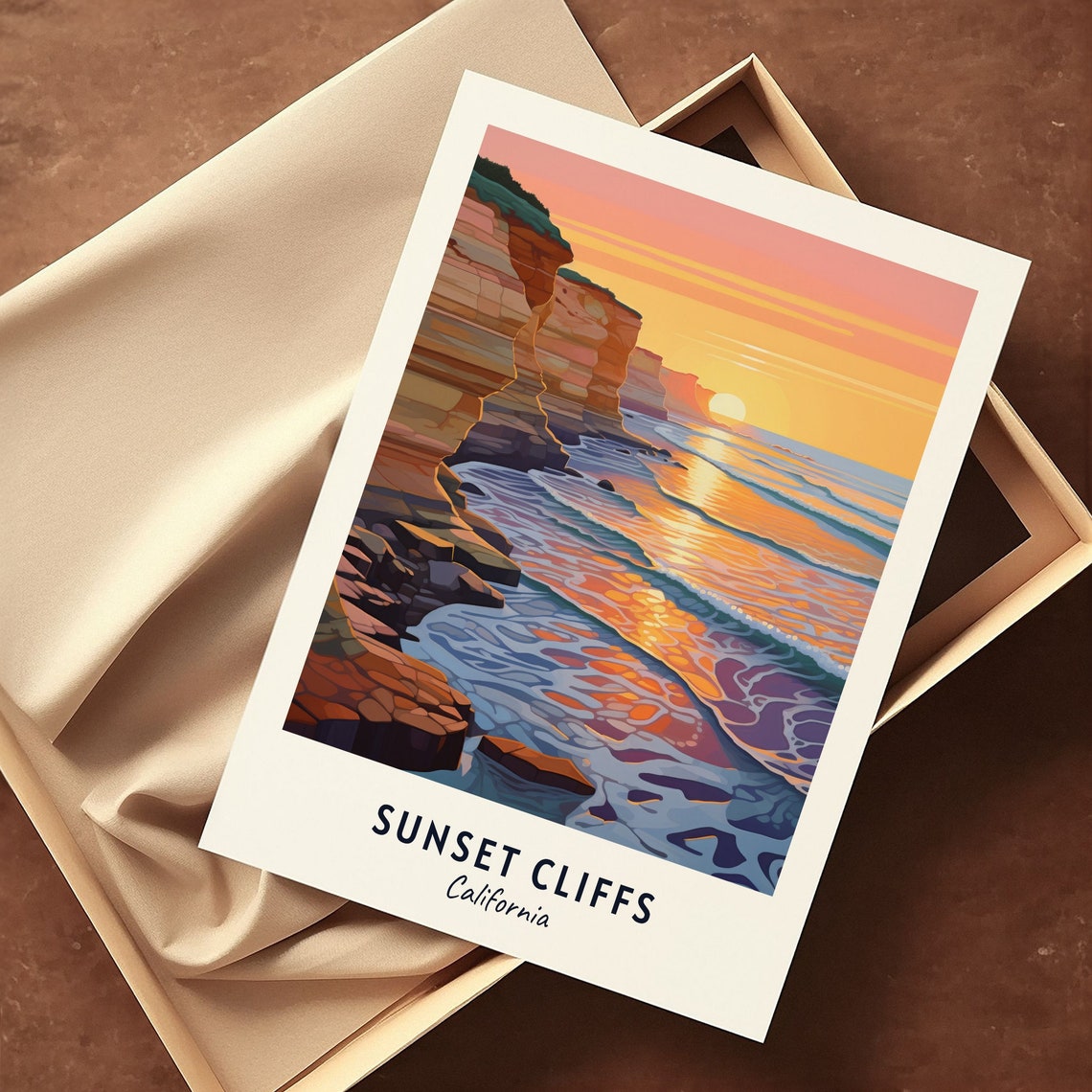 Sunset Cliffs California Golden Ocean Sunset Rocky Cliffside Poster - Image 3