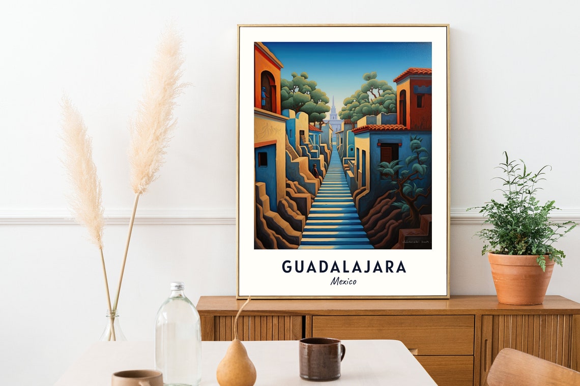Colorful Blue Staircase Colonial Street Guadalajara Mexico Poster - Image 2