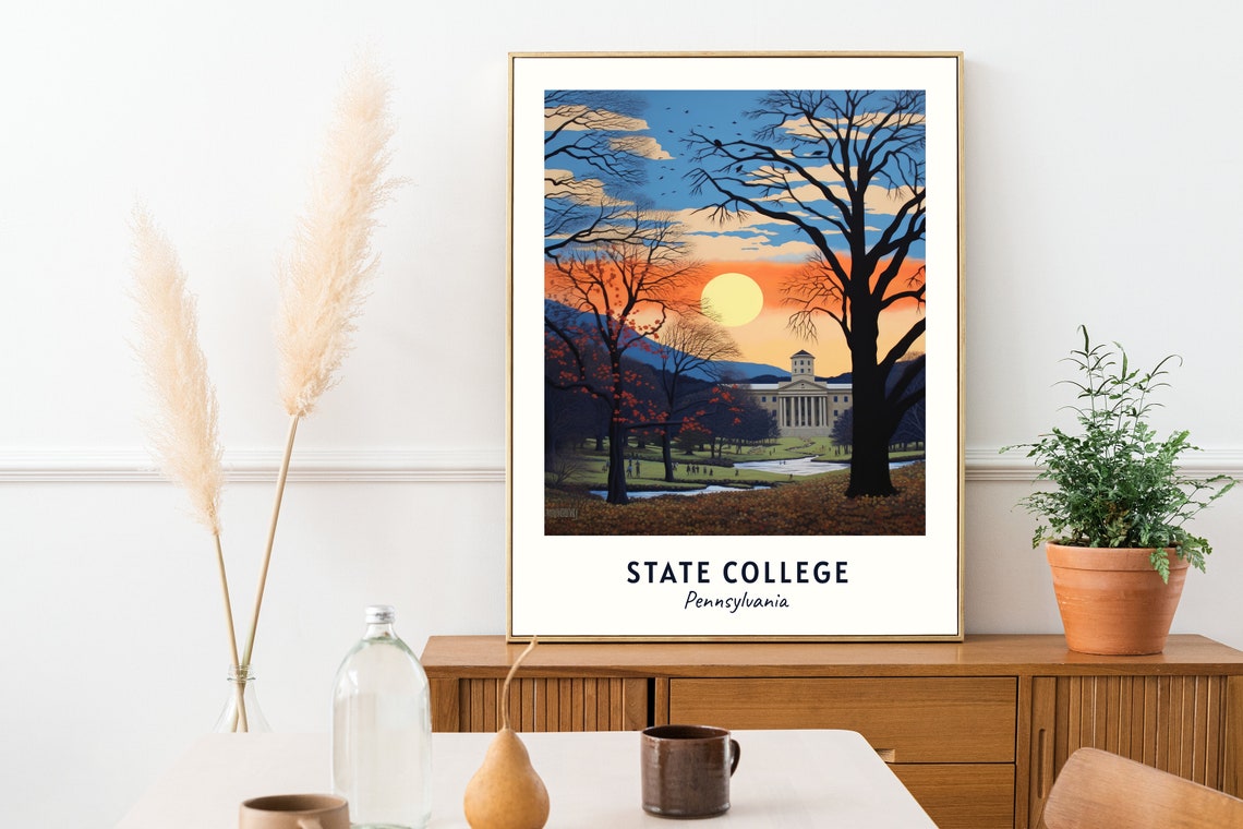 State College Pennsylvania Campus Sunset Autumn Trees Poster - Image 2