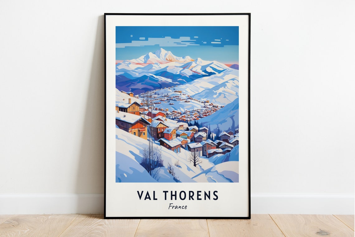 Val Thorens France Snowy Ski Village Blue Hour Peaks Scene Poster