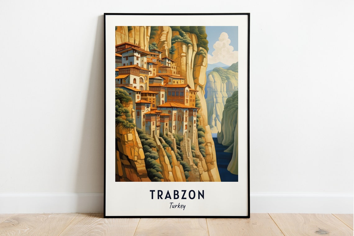 Trabzon Turkey Cliffside Monastery Valley Travel Poster Artwork