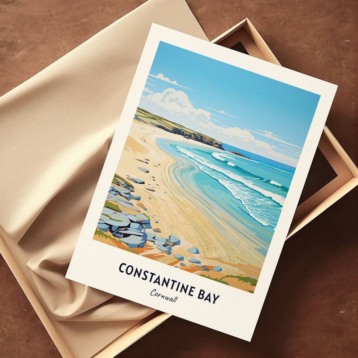 Constantine Bay Cornwall Curved Sandy Beach Waves Travel Poster - Image 3