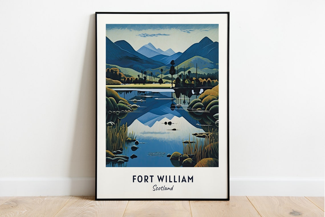 Fort William Scotland Mountain Lake Reflection Travel Poster