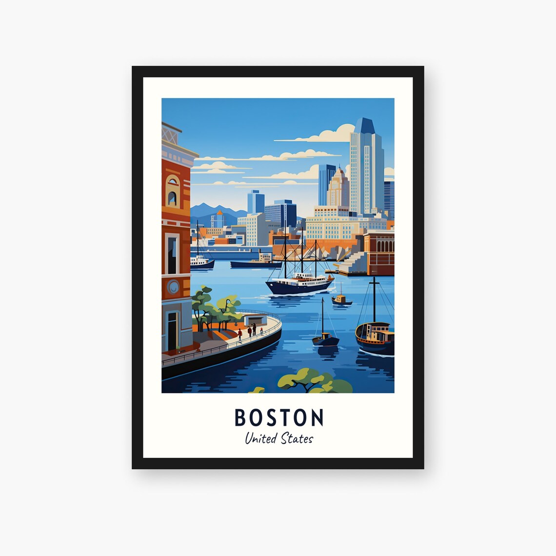 Boston City Print Boston Travel Poster United States Travel Gift Boston United States Poster Boston Gift