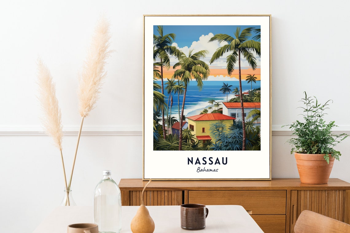 Nassau Bahamas Palm Trees Tropical Beach Caribbean Ocean View Poster - Image 2