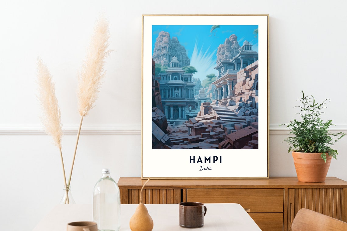 Hampi Ancient Stone Temple Ruins Gopuram Blue Sky Travel Poster - Image 2