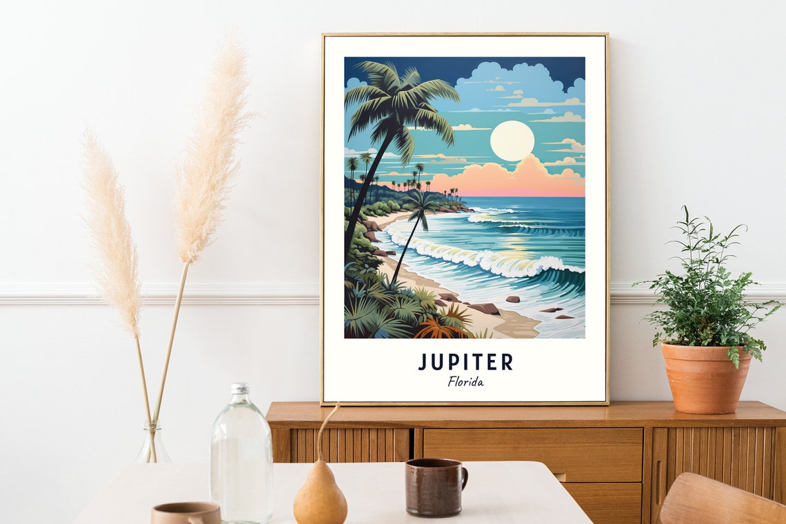 Jupiter Florida Palm Beach Sunset Rolling Ocean Waves Travel Poster - Image 2