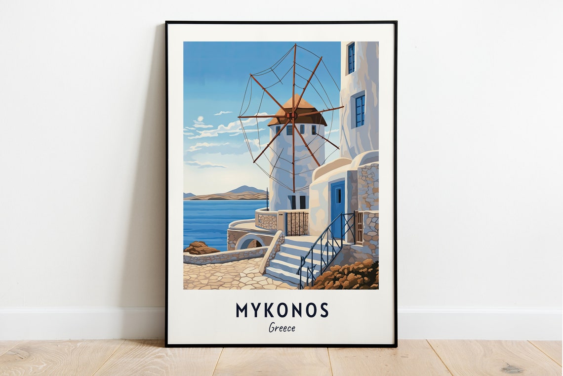 Windmills Of Mykonos Travel Print Wall Art Mykonos Greece City Print Windmills Of Mykonos Travel Gift Windmills Of Mykonos Poster