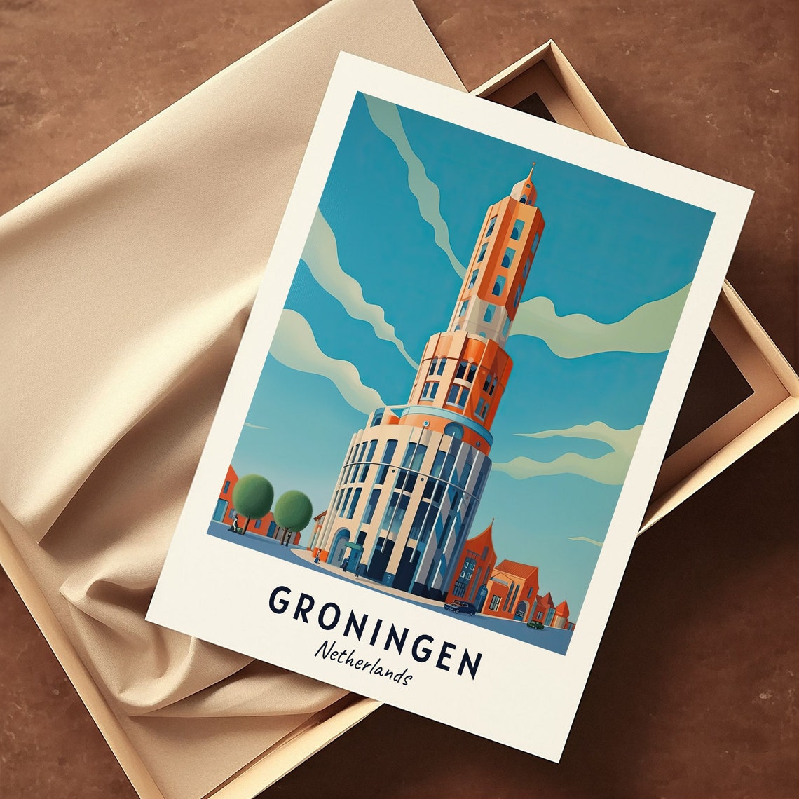 Martini Tower Groningen Netherlands Illustrated Travel Poster - Image 3