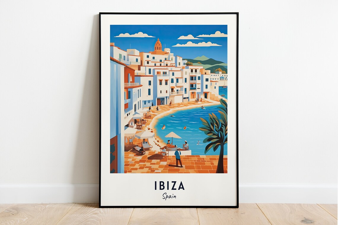 Dalt Vila Old Town Above an Ibiza Beach Cove in Spain Poster