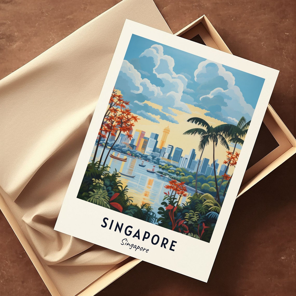Singapore Skyline Over Water Framed By Palms Tropical City Poster - Image 3
