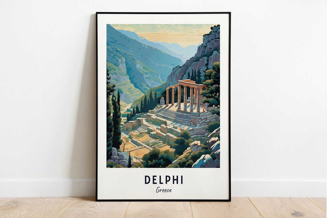 Delphi Ancient Ruins Mountain Sanctuary Columns Travel Poster