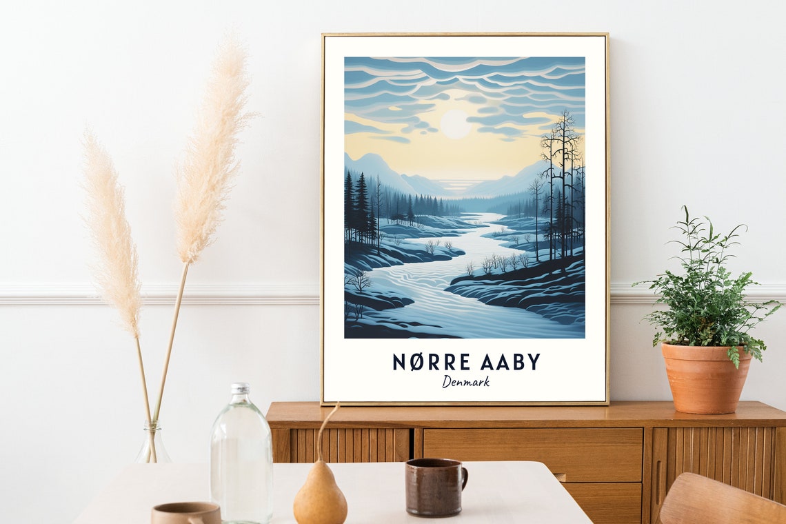Norre Aaby Denmark Winter River Blue Nordic Landscape Poster - Image 2