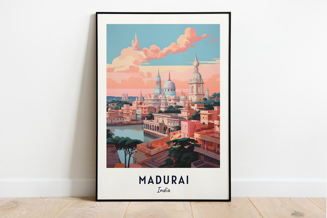Madurai India Temple Towers Sunset Skyline Sacred City Travel Poster
