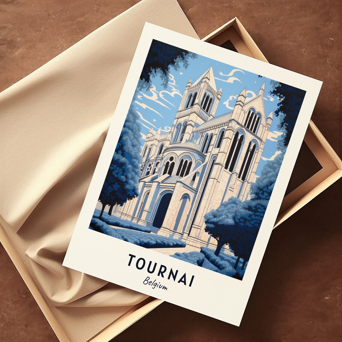 Tournai Belgium Gothic Cathedral Facade In Blue Tones Travel Poster - Image 3