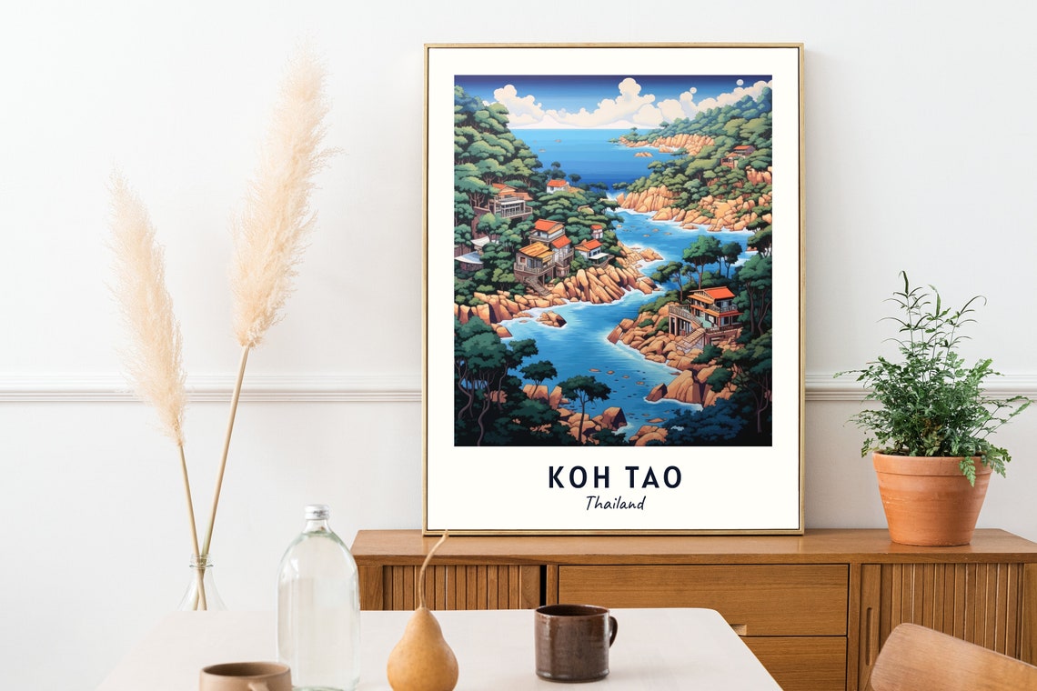 Koh Tao Thailand Rocky Bay And Hillside Cottages Coastal Travel Poster - Image 2
