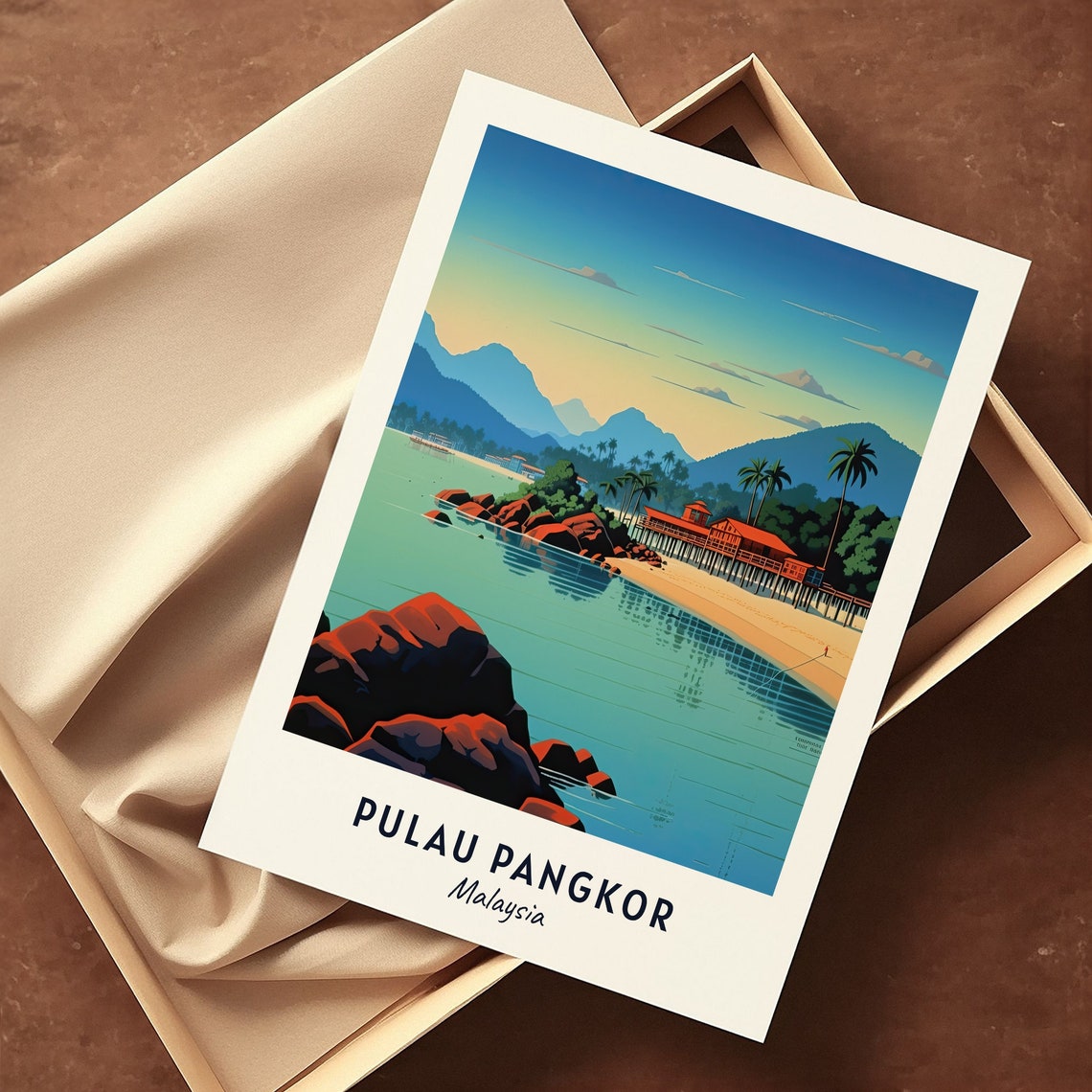 Pulau Pangkor Malaysia Sunset Beach Red Rocks Coast Travel Poster - Image 3