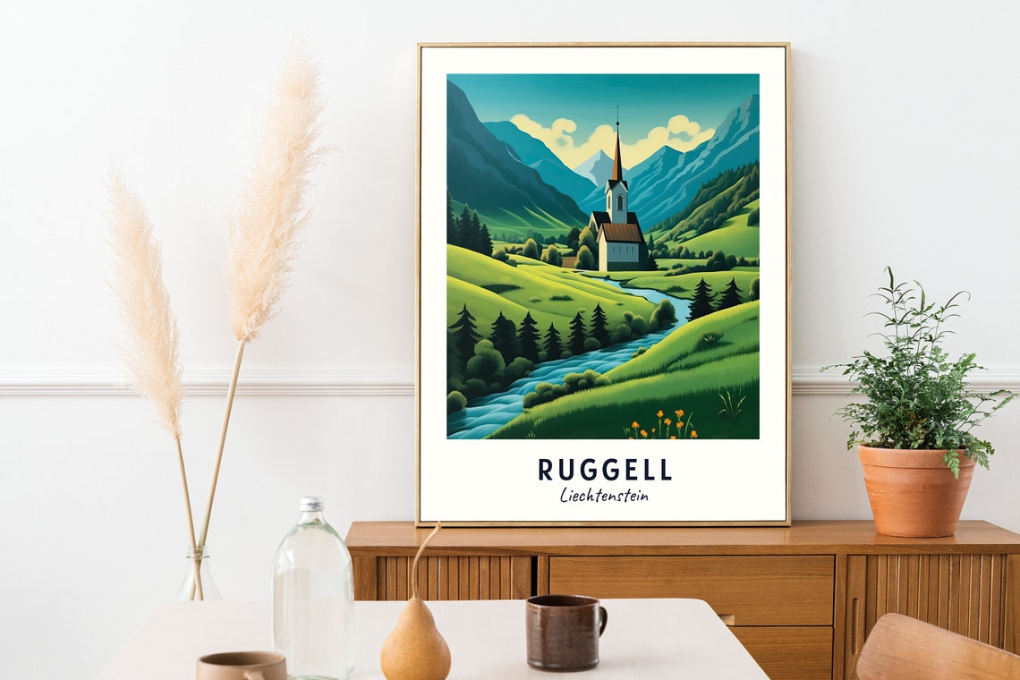 Ruggell Liechtenstein Chapel By A Winding River In The Valley Poster - Image 2