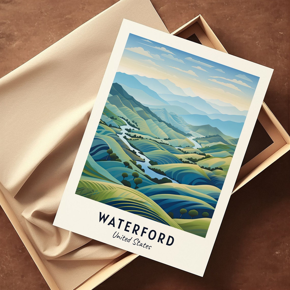 Waterford Rolling Green Hills Winding River Valley View Travel Poster - Image 3