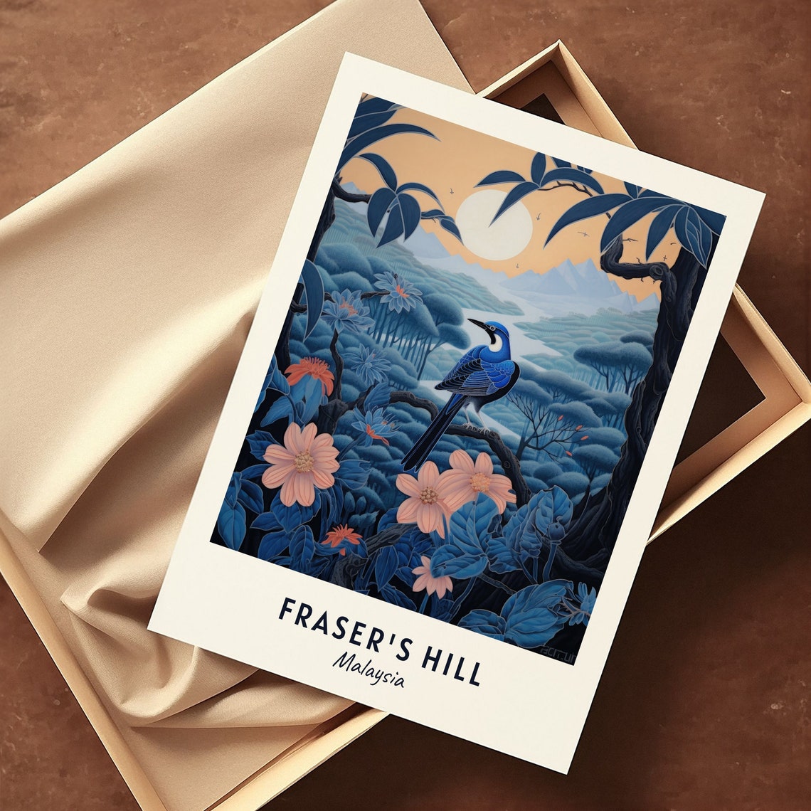 Frasers Hill Malaysia Blue Bird In Mountain Forest Sunset Poster - Image 3