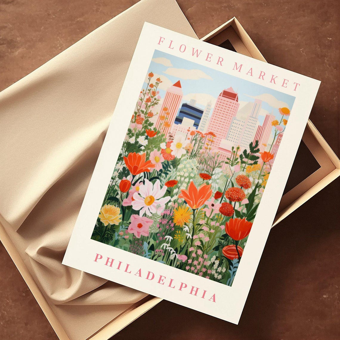 Philadelphia Flower Market Poster Wall Decor United States Floral Illustration Botanical Gallery Wall Art Gift For Friend Travel Poster - Image 2