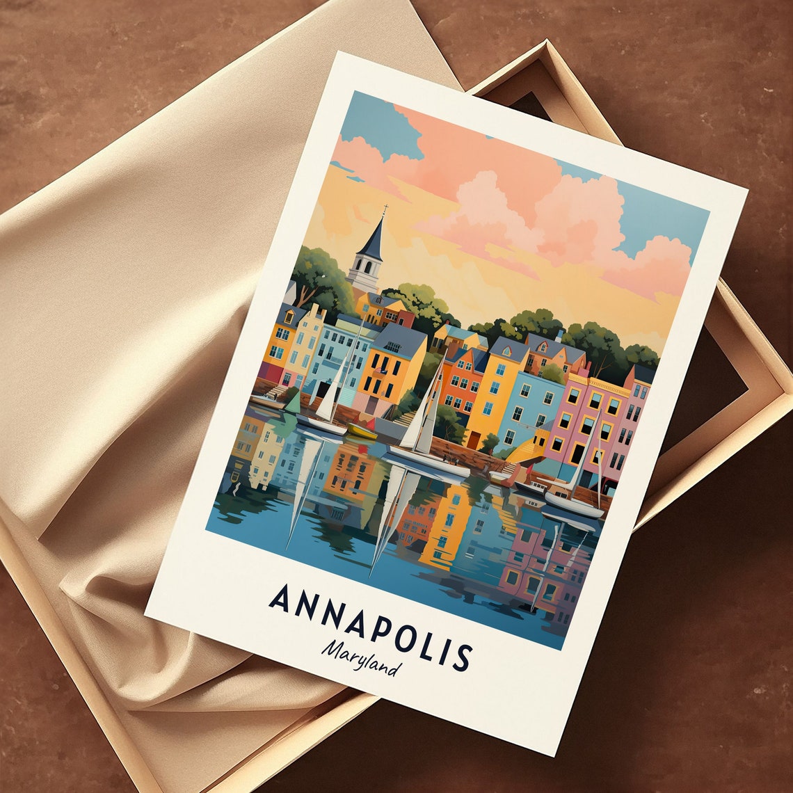 Annapolis Maryland Harbor Sailboats Waterfront Town View Poster - Image 3