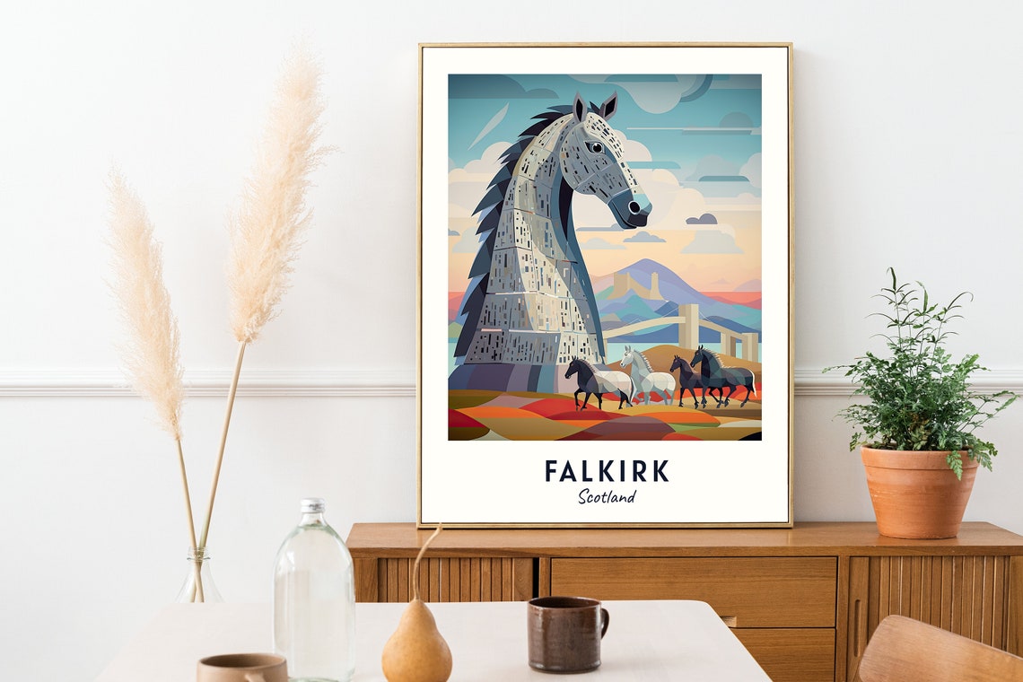 Falkirk Scotland Kelpies Horse Head Statue Art Travel Poster - Image 2