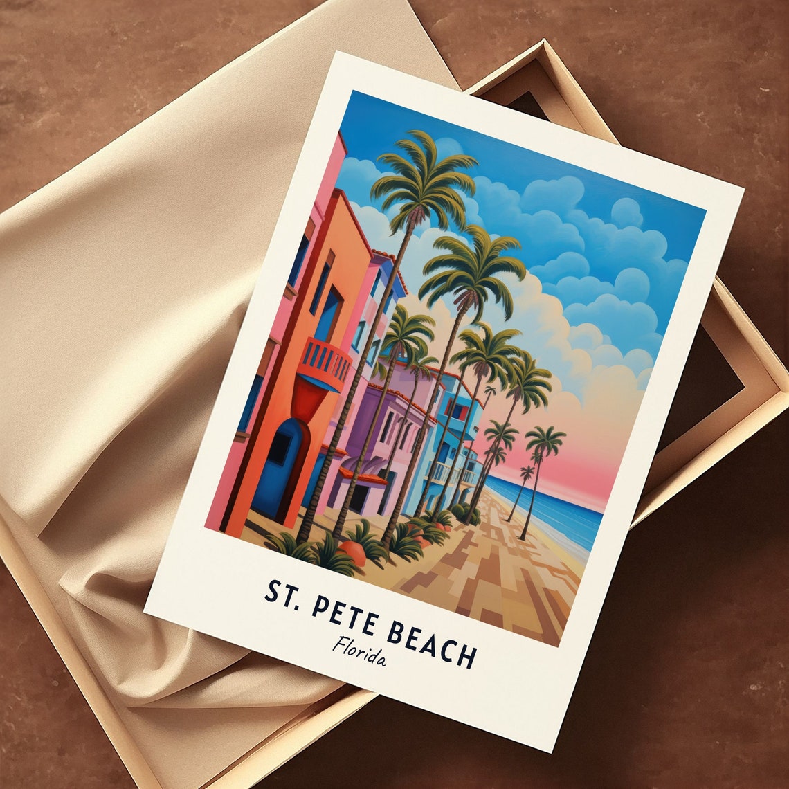 St Pete Beach Florida Pastel Buildings Palm Lined Shore Travel Poster - Image 3