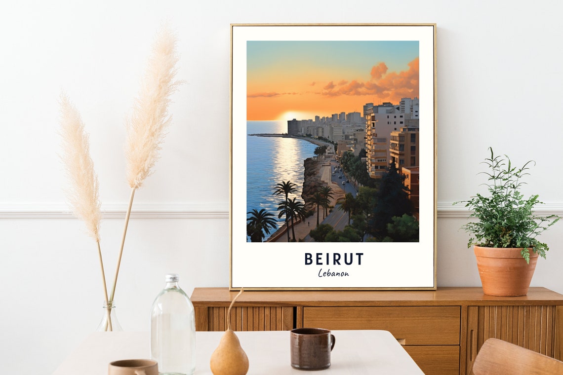 Beirut Lebanon Coastal Skyline Mediterranean Golden Sunset Poster - Image 2