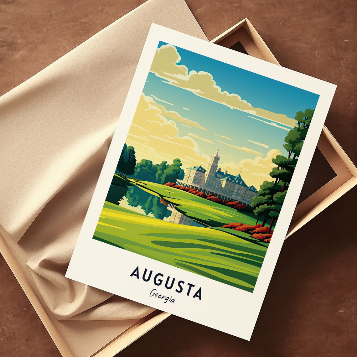 Augusta Georgia Golf Clubhouse Lakeside Fairway Vista Poster - Image 3