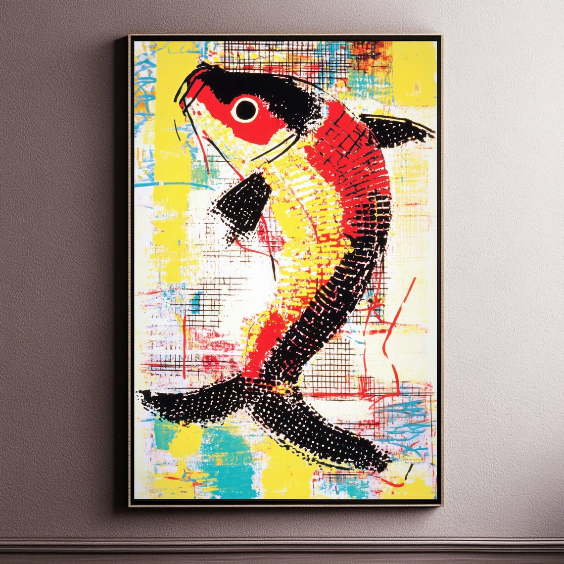 Koi Fish Art Print Bold Japanese Inspired Pop Art Abstract Grunge Collage Instant Wall Art - Image 5