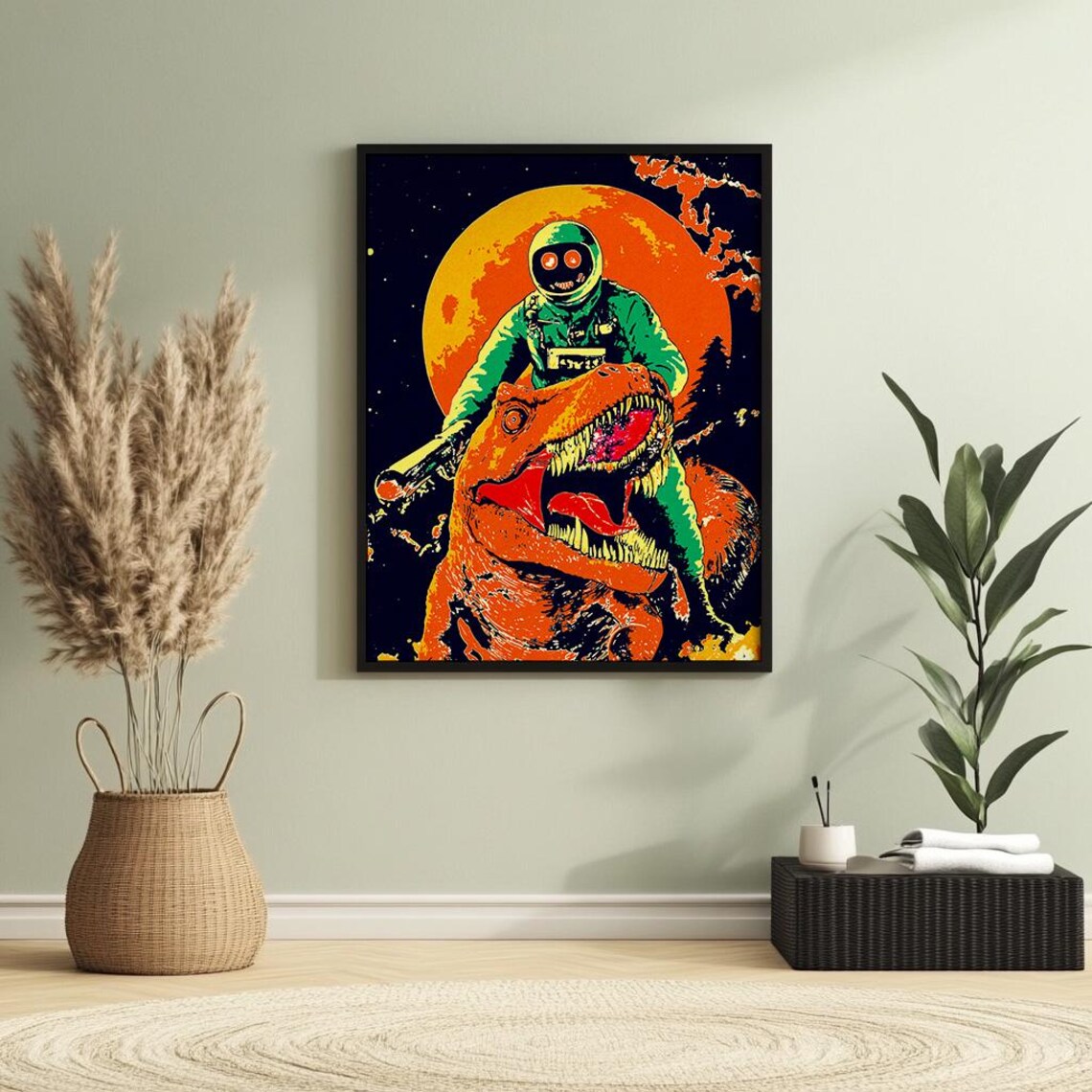 Astronaut Riding Dinosaur Cosmic Adventure Poster for Boys Bedroom Decor - Image 3
