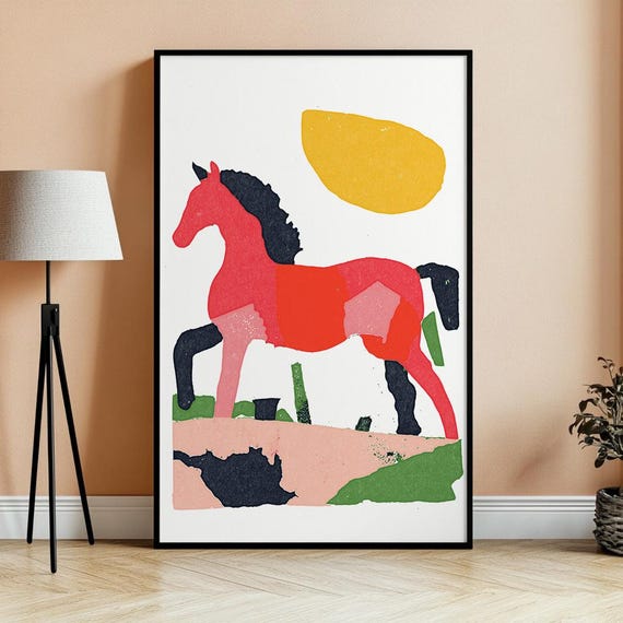 Abstract Horse Pop Art Print Modern Colorful Equestrian Poster Bold Minimalist Horse Lover Wall Art
