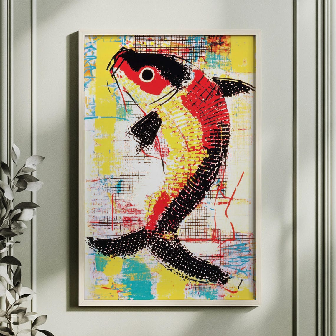 Koi Fish Art Print Bold Japanese Inspired Pop Art Abstract Grunge Collage Instant Wall Art - Image 3