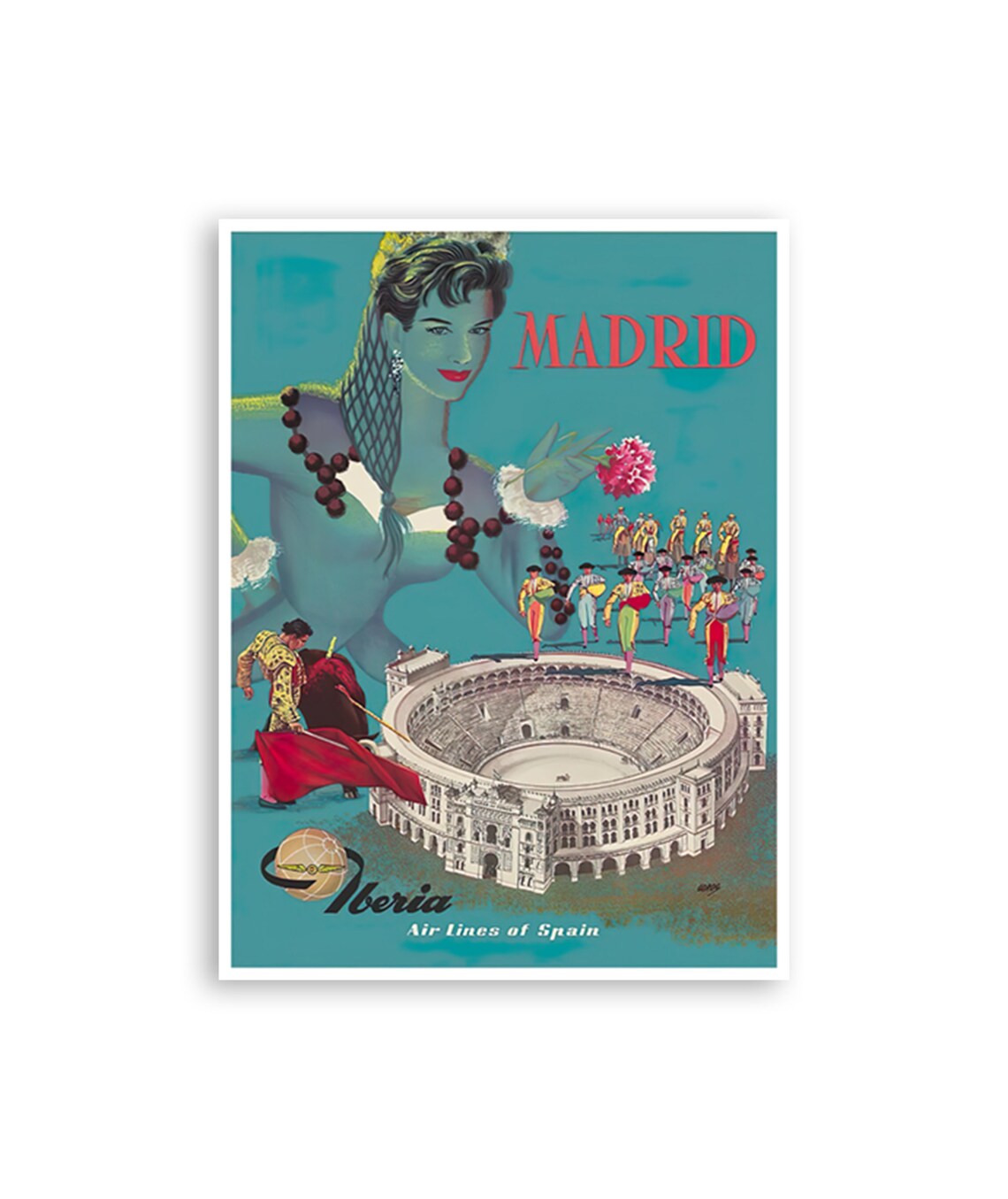 Iberia Madrid Vintage Airline Bullring Bullfight Travel Poster