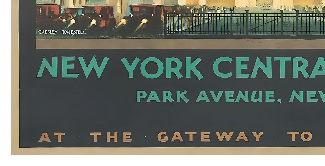 New York Central Building Park Avenue Night Vintage Travel Poster - Image 2