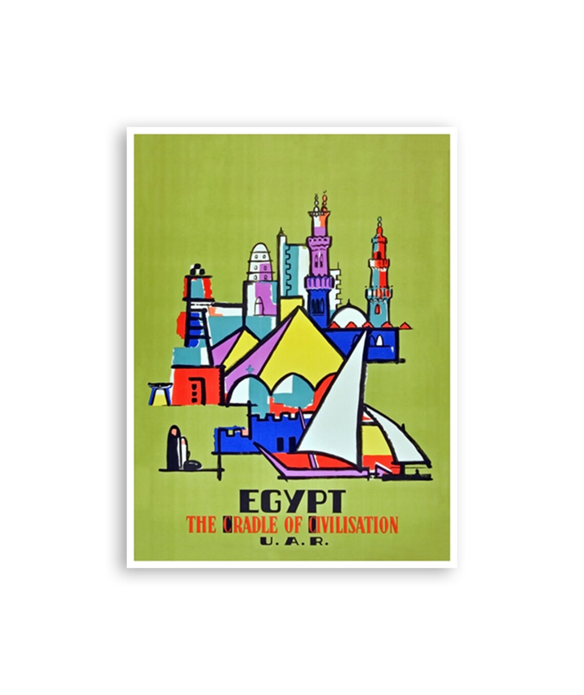 Egypt The Cradle of Civilisation Pyramids Felucca Vintage Poster