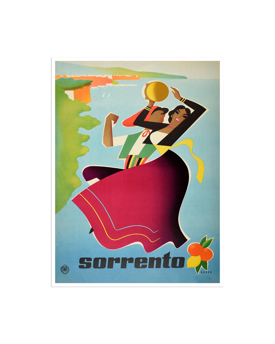 Sorrento Italy Amalfi Coast Dancing Couple Vintage Travel Poster
