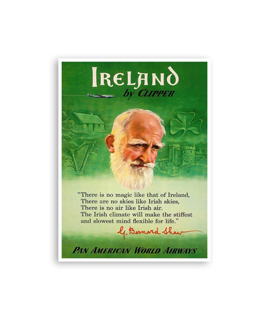 Ireland Vintage Pan Am George Bernard Shaw Quote Travel Poster