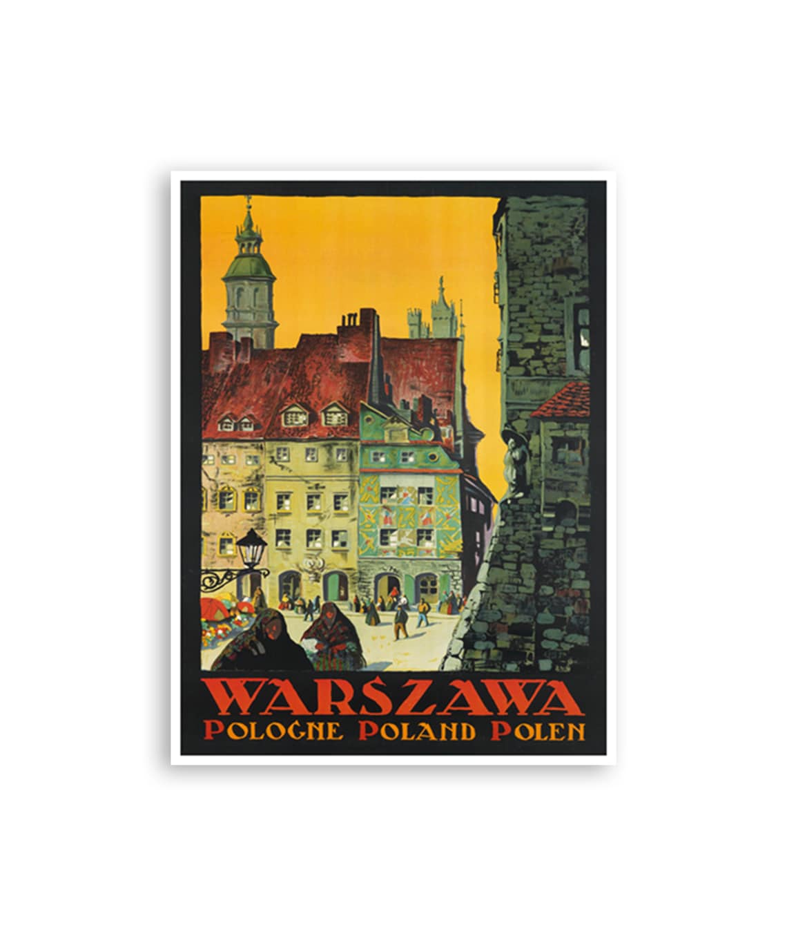 Warszawa Poland Old Town Square Sunset Market Vintage Travel Poster